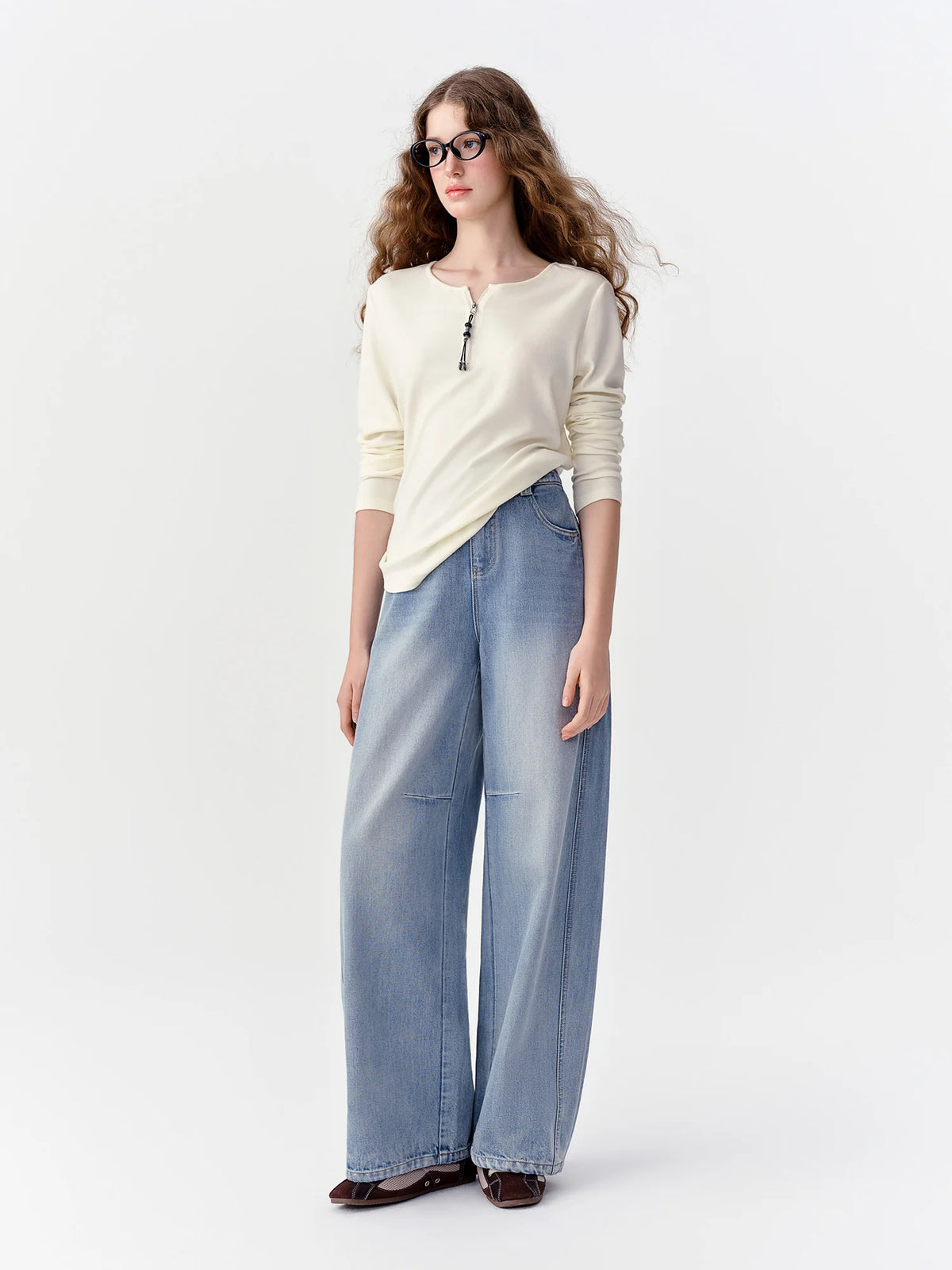 Women's Barrel Leg Jeans Vintage Light Blue High Waist Casual Pants
