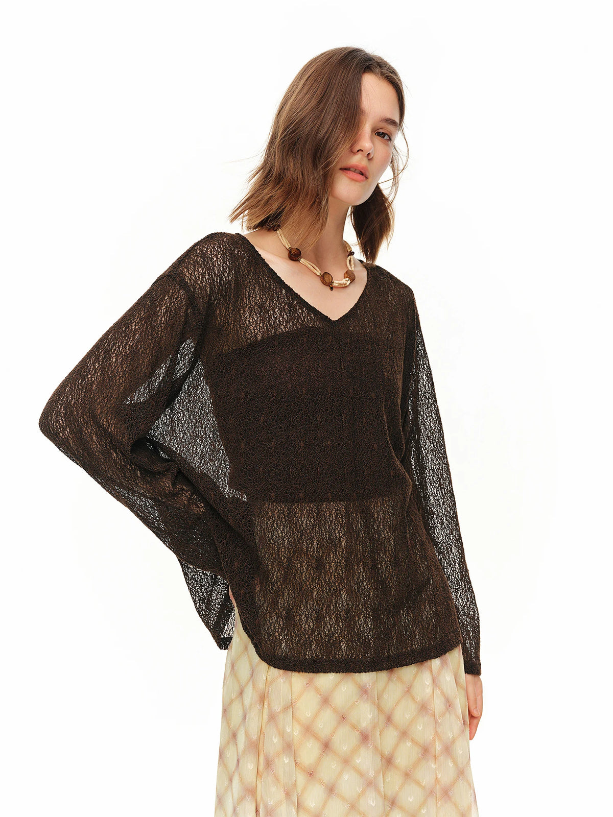 Women's Openwork Long Sleeve Knit Top - Sheer Summer Commute Shirt