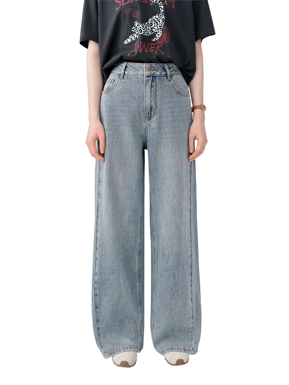 Women's Wide-Leg Jeans | High-Waist Silver-Brushed Denim Trousers