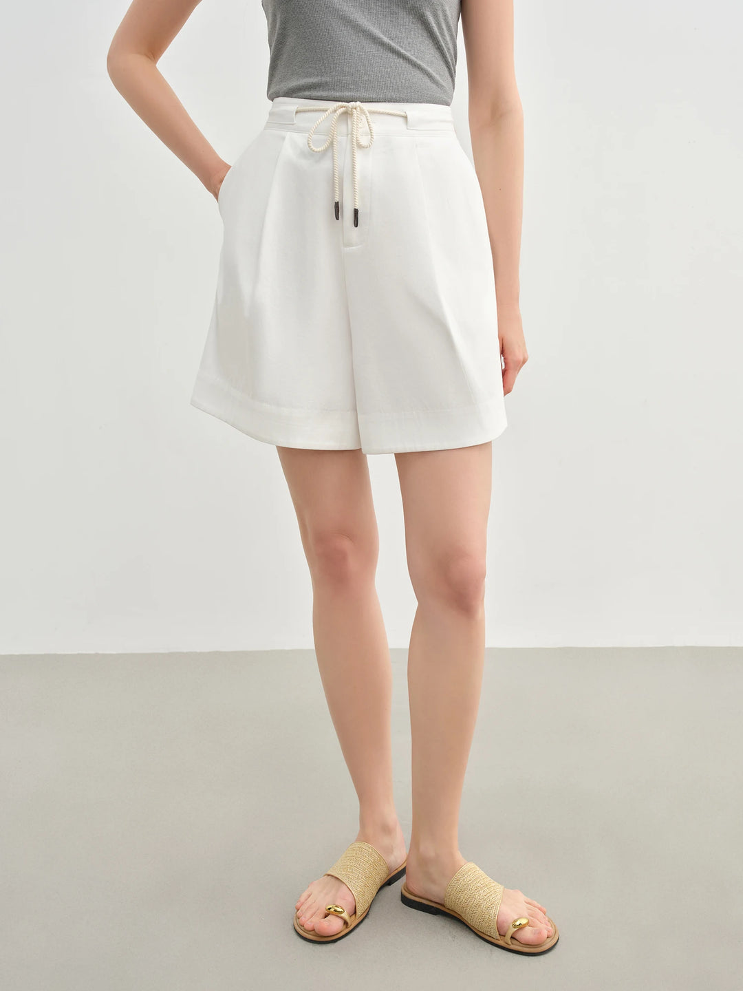 Tencel Cotton Wide-Leg Summer Shorts - Casual Drawstring Pants