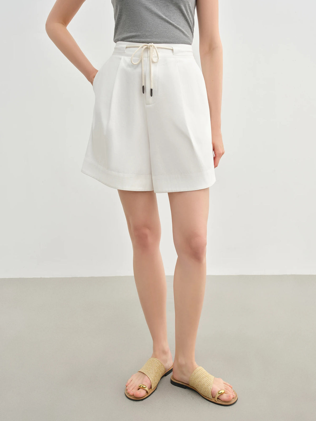 Tencel Cotton Wide-Leg Summer Shorts - Casual Drawstring Pants