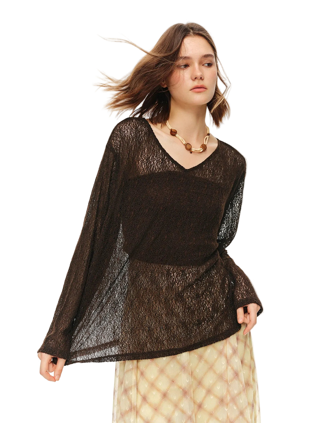 Women's Openwork Long Sleeve Knit Top - Sheer Summer Commute Shirt