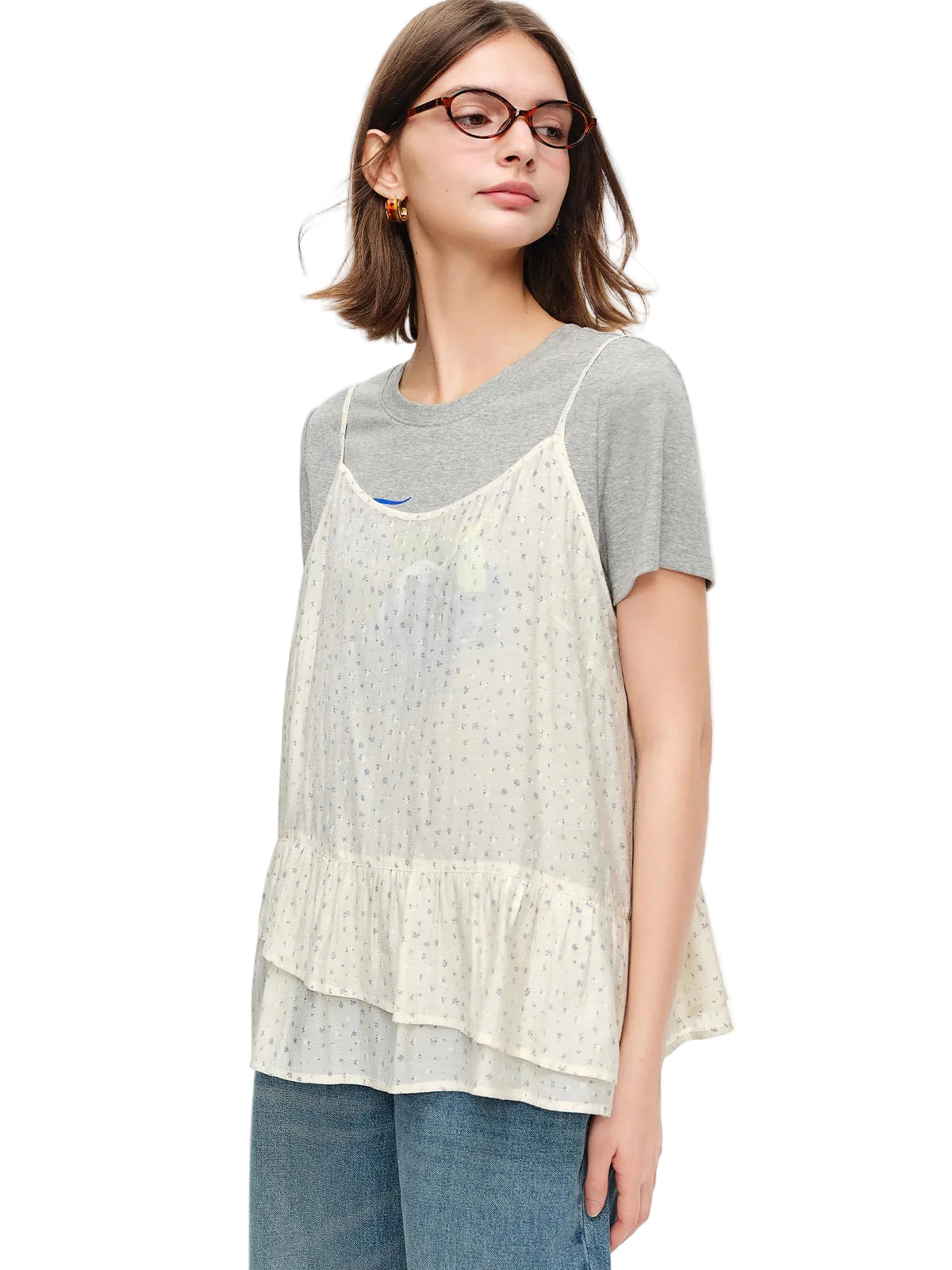 Floral Strapless Cover-Up - Korean Layered Off-Shoulder Summer Top