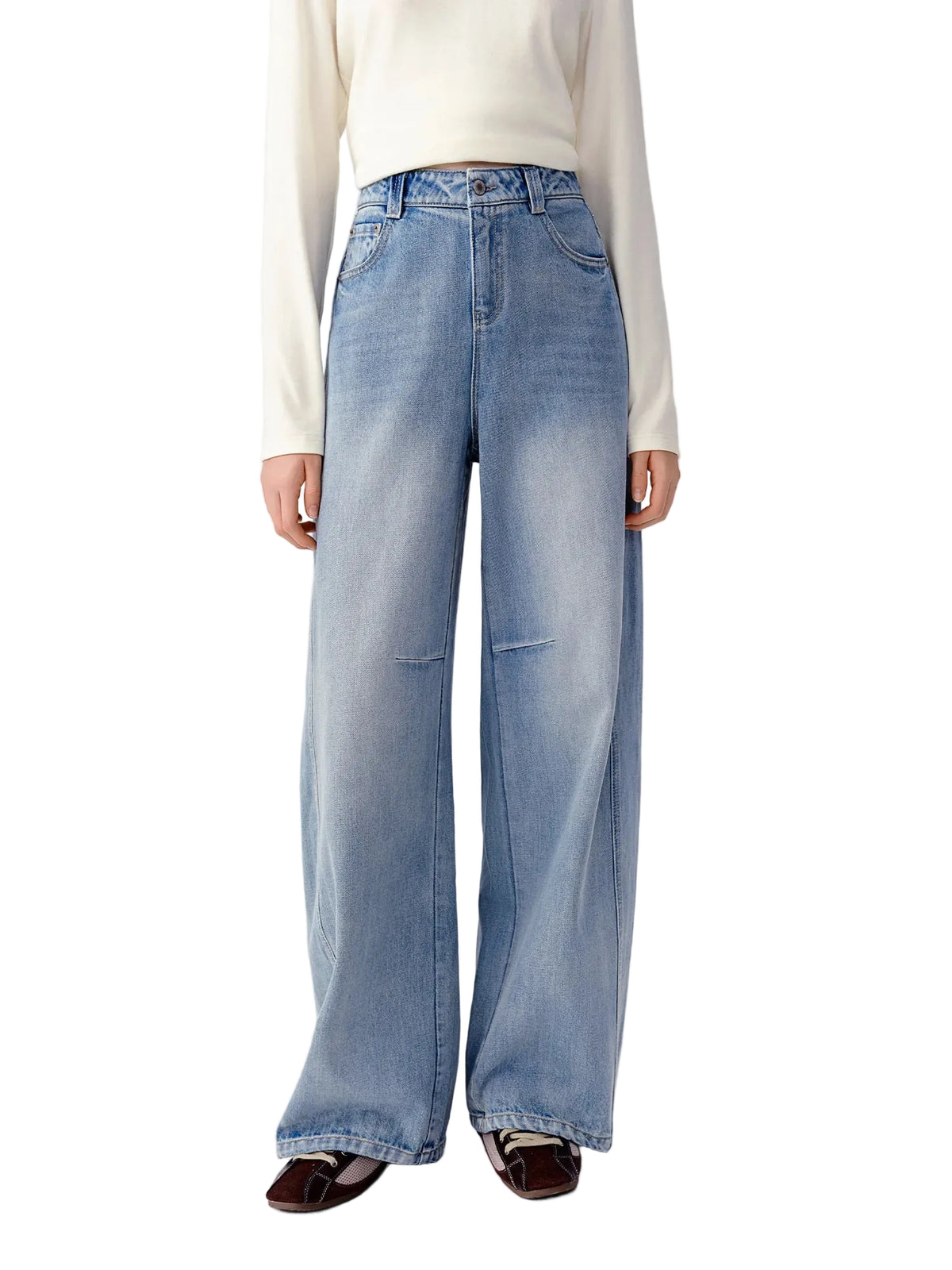 Women's Barrel Leg Jeans Vintage Light Blue High Waist Casual Pants