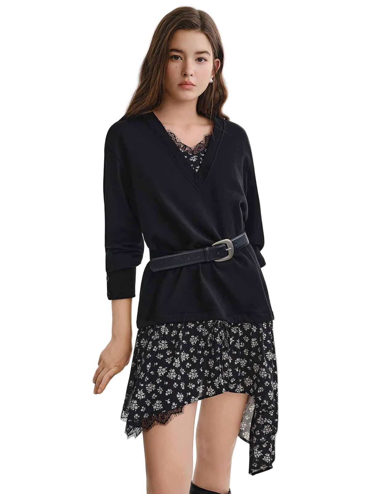 Plus Size Floral Patchwork Hoodie - Korean Style Winter Sweatshirt