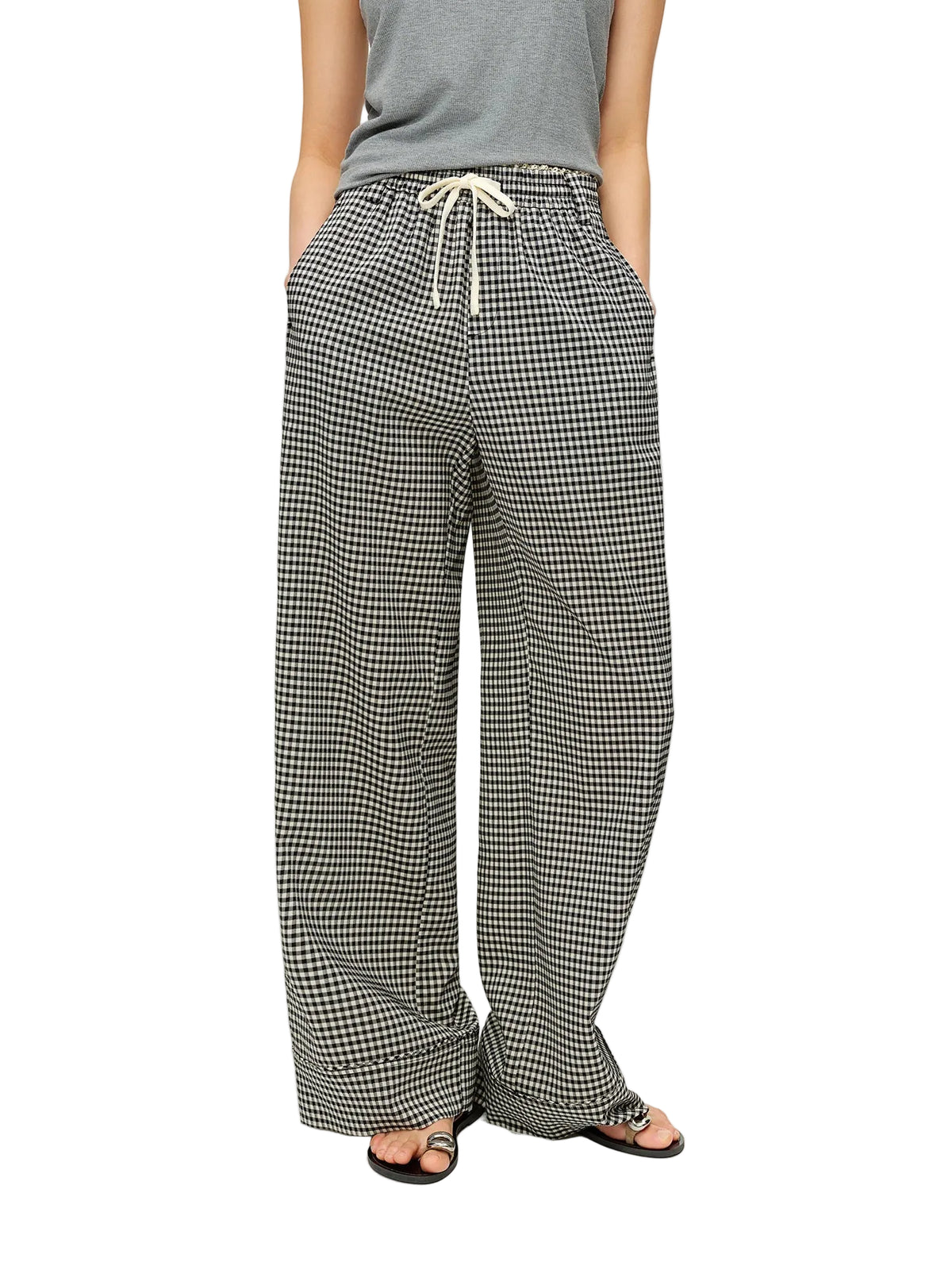 Women's Plaid Acetate Straight Leg Pants - Office Commuter Trousers