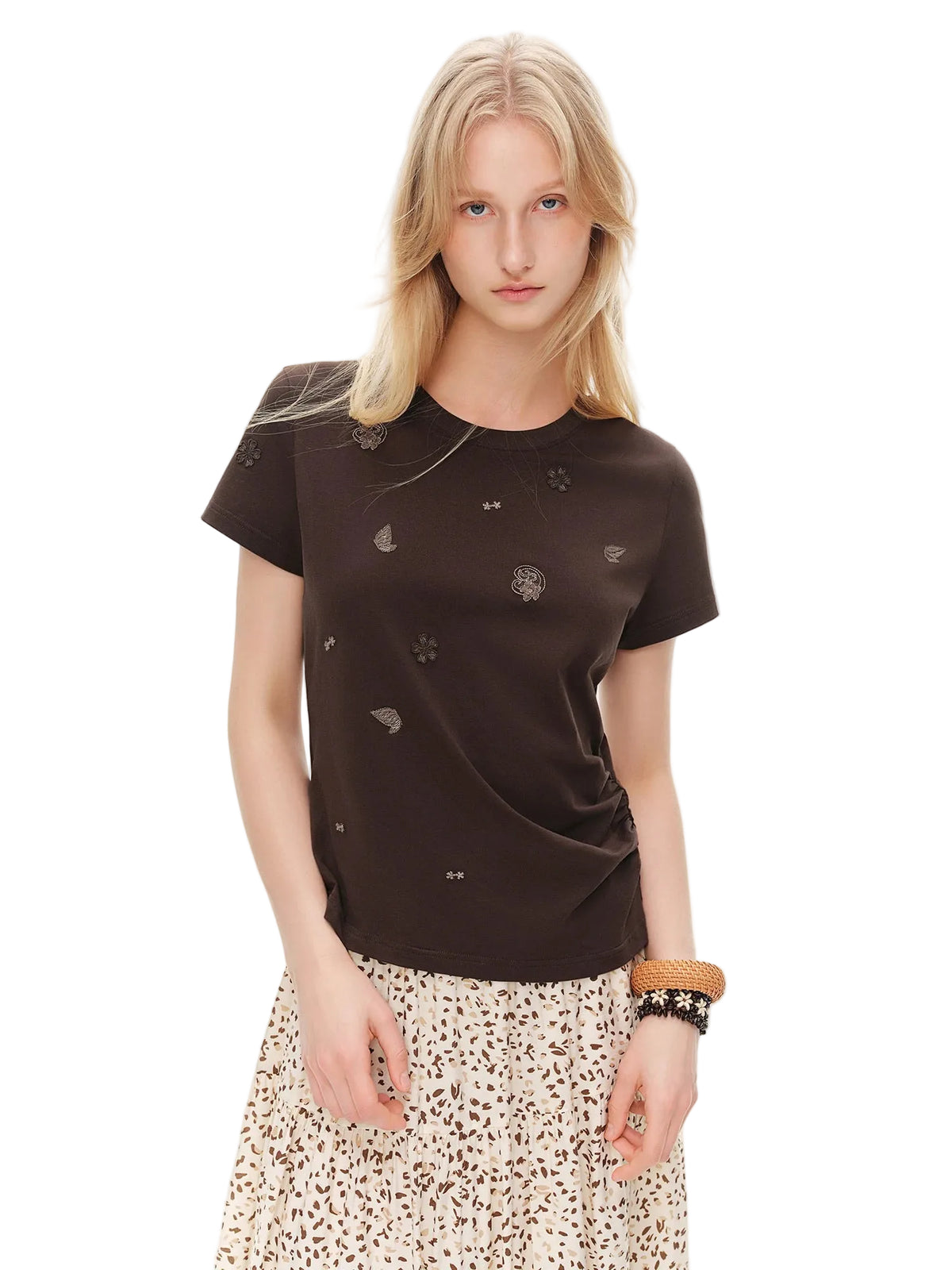 Women's Floral Embroidered Cotton T-Shirt - Slim Fit Casual Top