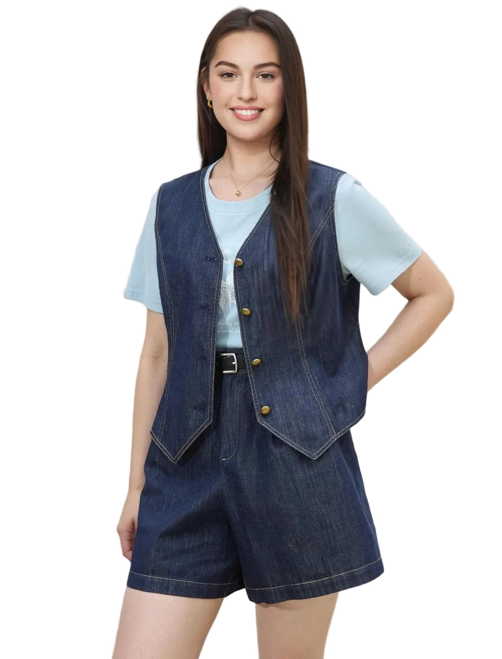 Plus Size Denim Vest & Shorts Set - Retro Summer Casual Two-Piece