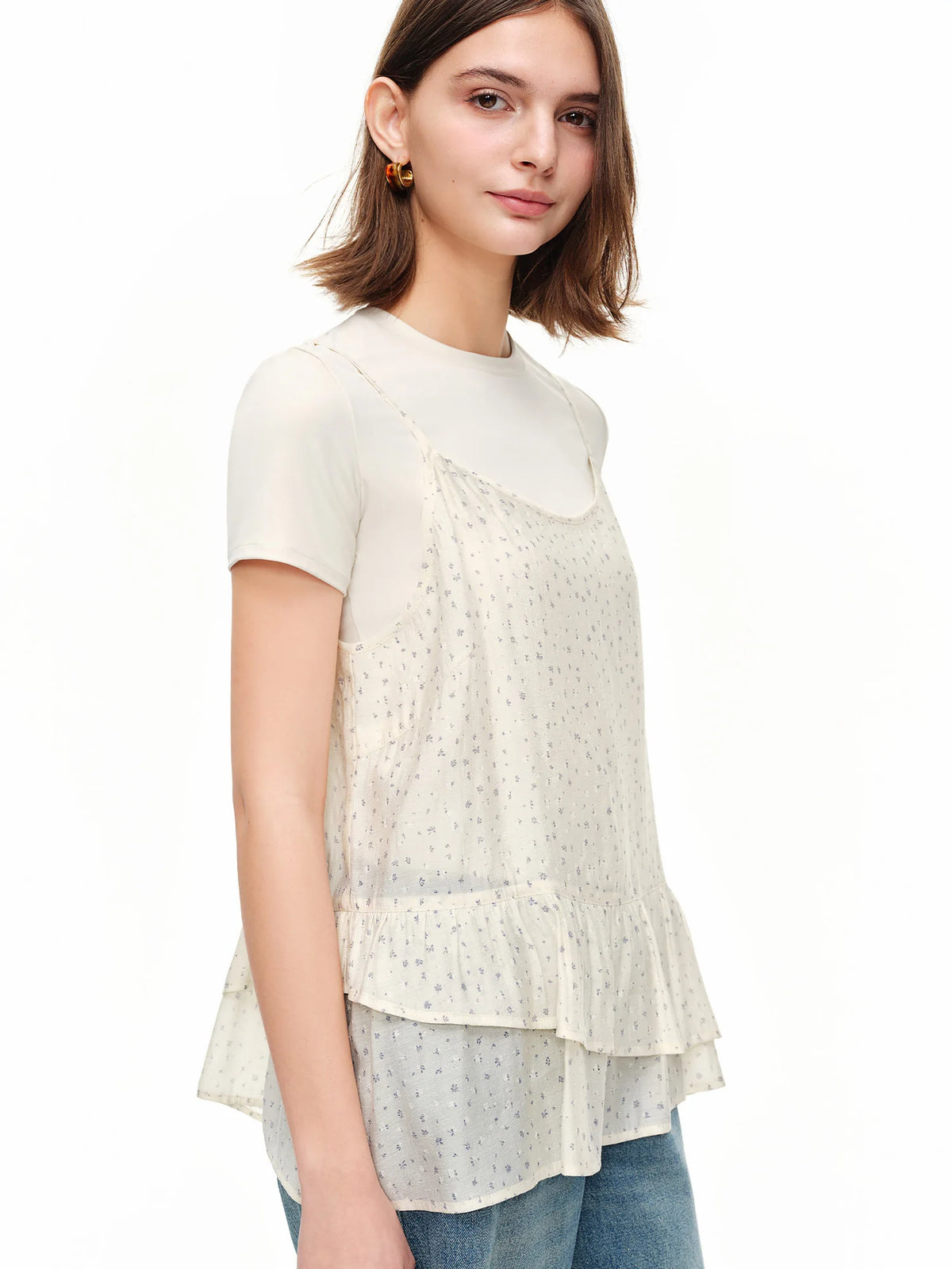 Floral Strapless Cover-Up - Korean Layered Off-Shoulder Summer Top