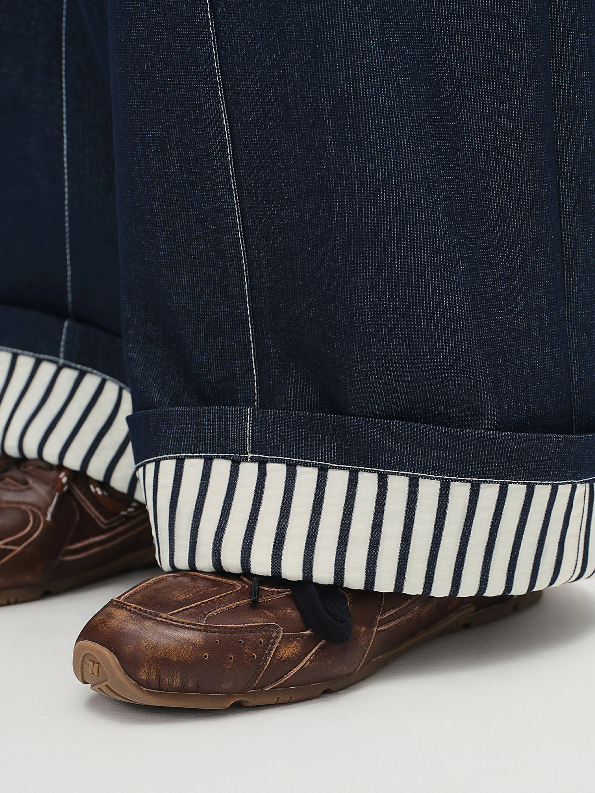 Plus Size Striped Wide Leg Jeans - Retro Relaxed Fit Denim Pants