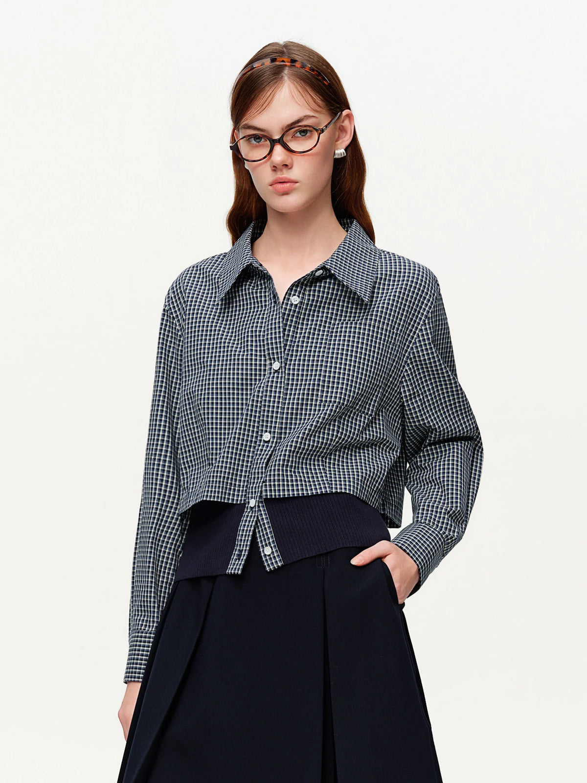 Women's Ribbed Tri-Color Blouse - Elegant Office Long Sleeve