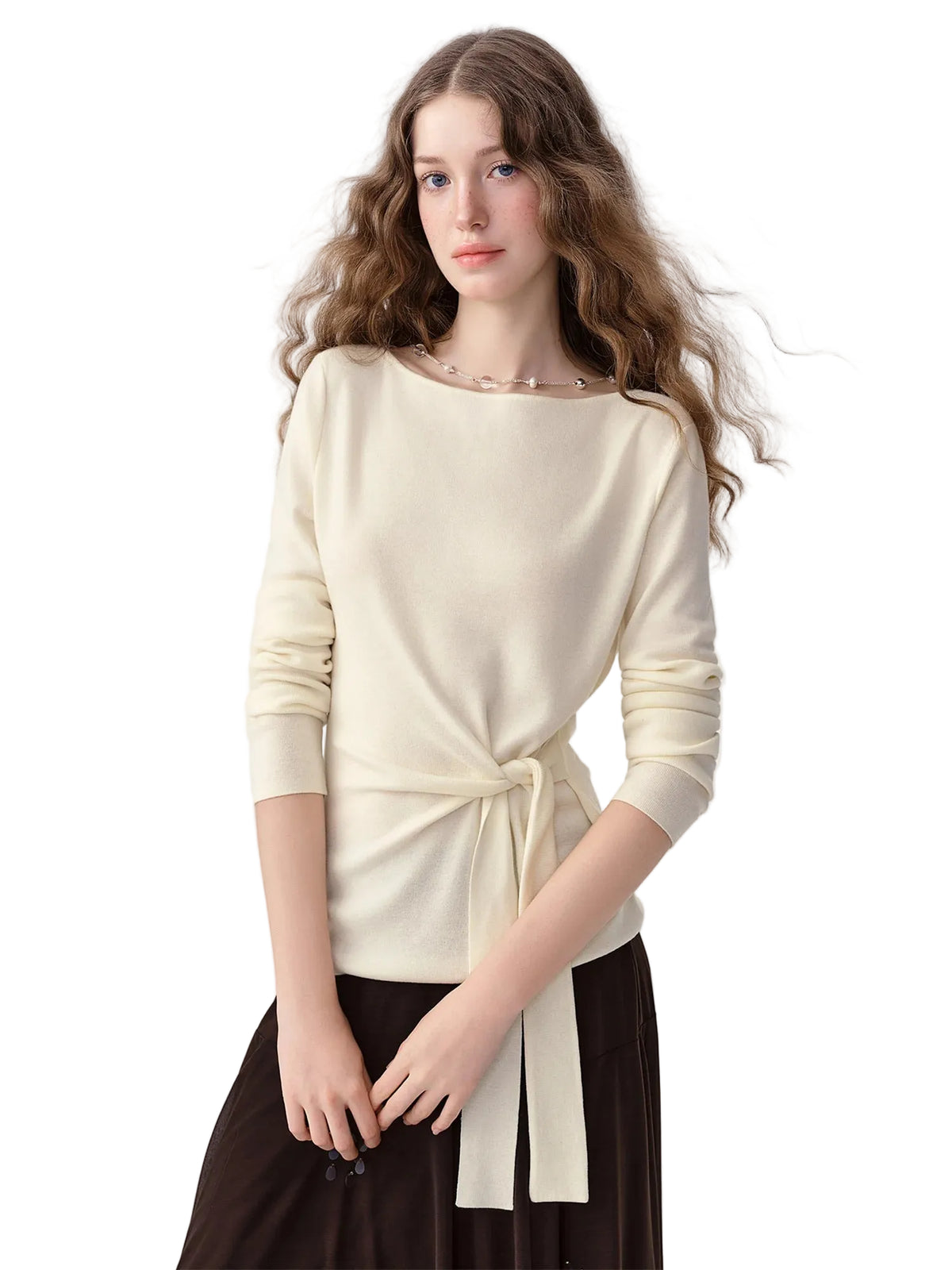 Women's Merino Wool Crew Neck Pullover - Elegant Office Knit Top