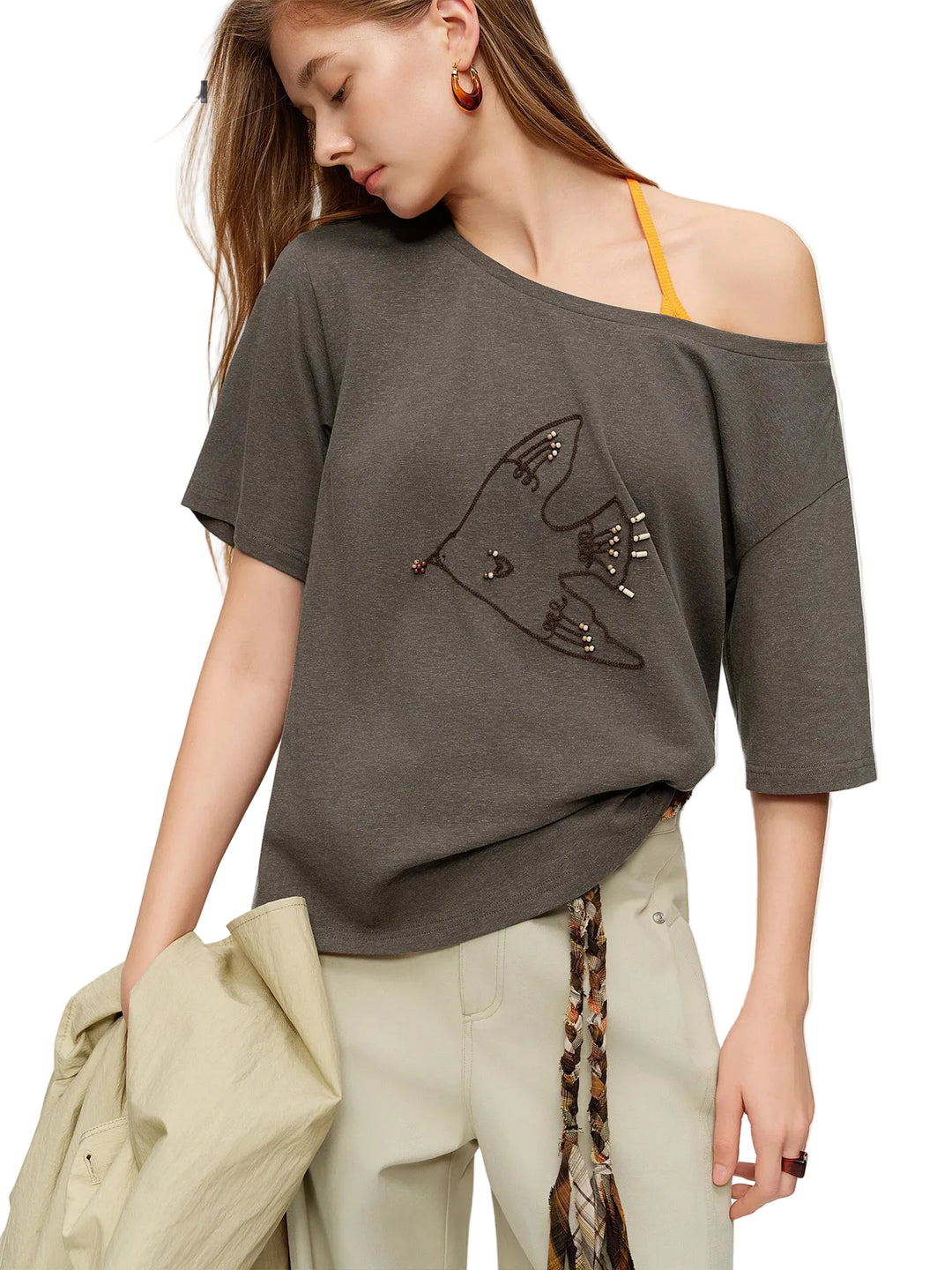 Women's Pearl-Adorned Linen-Blend Layering Top & Cotton T-Shirt